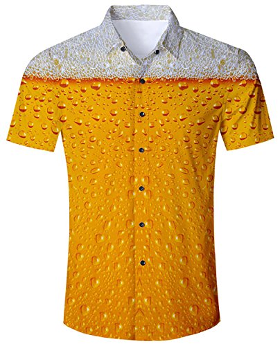 Goodstoworld Bier Hawaiihemd Herren Orange Urlaubshemden Funky Sommer Hawaii Hemd Aloha Casual Kurzarm Hemden Faschings Kostüme für Männer Slim Fit Shirt M