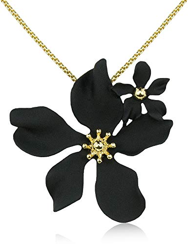 LUISIA® Halskette Nelia mit Blumen - 16 Karat vergoldet Schwarz