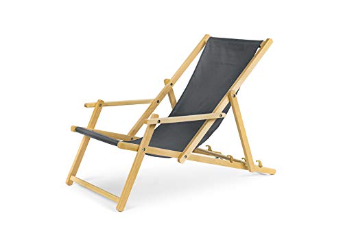 IMPWOOD Gartenliege Strandliege mit Armauflagen und Absicherungssystem Liegestuhl aus Buchenholz klappbar Holz-Liegestuhl grau