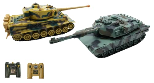 efaso 2X RC Panzer German Tiger I und M1A2 99823 1:28 Ferngesteuerter Panzer mit Sound integriertem Infrarot Kampfsystem und simulierter Schussfunktion 2,4 GHz RC Tank Panzer Modell