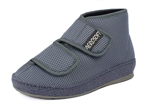 Aerosoft Stiefel mit Klettverschluss, Gesundheitsschuh für Damen und Herren, ideal als Reha-Schuh, Verbandsschuh, Hausschuh, druckentlastend (Grau, Numeric_44)