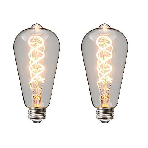 Ruihua E27 4W Klarglas Spiral Glühbirne ST64 Vintage LED Glühbirne(40W Äquivalent) Warmweiß 2700K 400LM Doppelspirale Flexible Retro Edison LED Glühbirne Nicht Dimmbar Energiesparlampe(2 Stück)