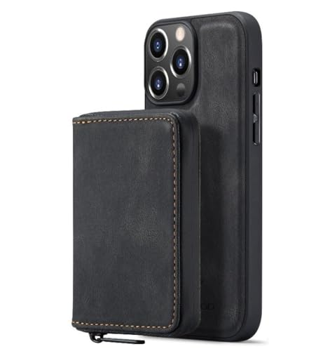 LIFEKA Abnehmbare Leder-Geldbörse mit Reißverschluss für iPhone 15 Plus 14 13 12 11 Pro X XS Max XR 7 8 Plus SE Magnetische 2-in-1-Rückseite, Schwarz, für iPhone 12 Mini