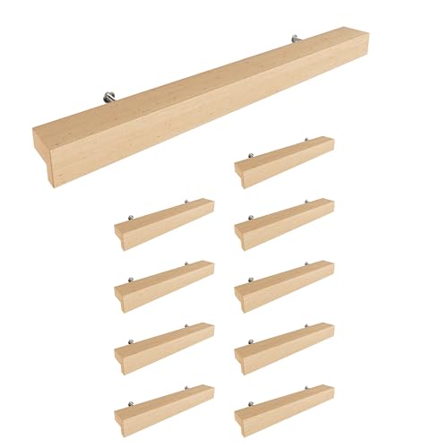 Sossai Holz Möbelgriffe aus Buche | GAH01 | Lochabstand 160mm, Länge 220mm, 10 Stück