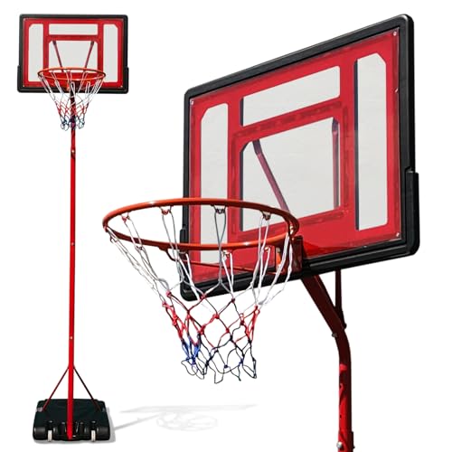 Basketballkorb Basketballständer Basketballanlage mit Ständer & Brett, höhenverstellbare Korbhöhe 230-305cm, Mobile Korbanlage mit Rollen für Indoor & Outdoor