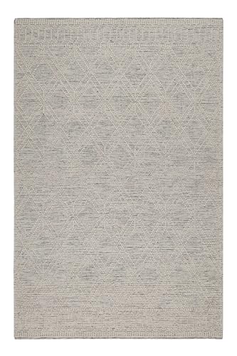 Wecon Home Handgewebt Teppich von Esprit - Premium Schurwolle mit gewalktem Rautenmuster - Ideal für Moderne Einrichtungen - Ivy (200 x 290 cm, hellgrau)