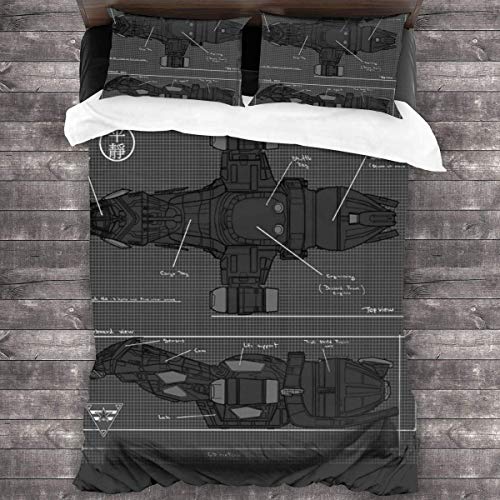Knncch Blaupause der Gelassenheit Raumschiff Firefly 3-teiliges Bettwäscheset Bettbezug Dekoratives 3-teiliges Bettwäscheset mit 2 Kissenbezügen
