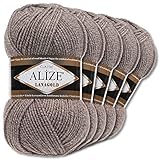 Alize 5 x 100 g Lanagold Wolle | 53 Auswahl | Stricken Häkeln Wolle (650 | Beige-Weiß)