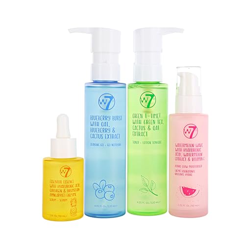 W7 - Skin Refresh Essential Geschenkset - Feuchtigkeitscreme, Reinigungsgel, Toner und Serum - Natürliches Hautpflege-Set für schöne Haut
