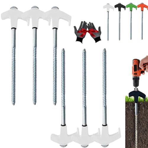 8" Screw in Tent Stakes - Ground Anchors Screw in, Tent Stakes Heavy Duty, Screw in Tent Stakes Heavy Duty, Tent Stakes for Camping Patio, Garden, Canopies, Grassland (6Pcs - White)