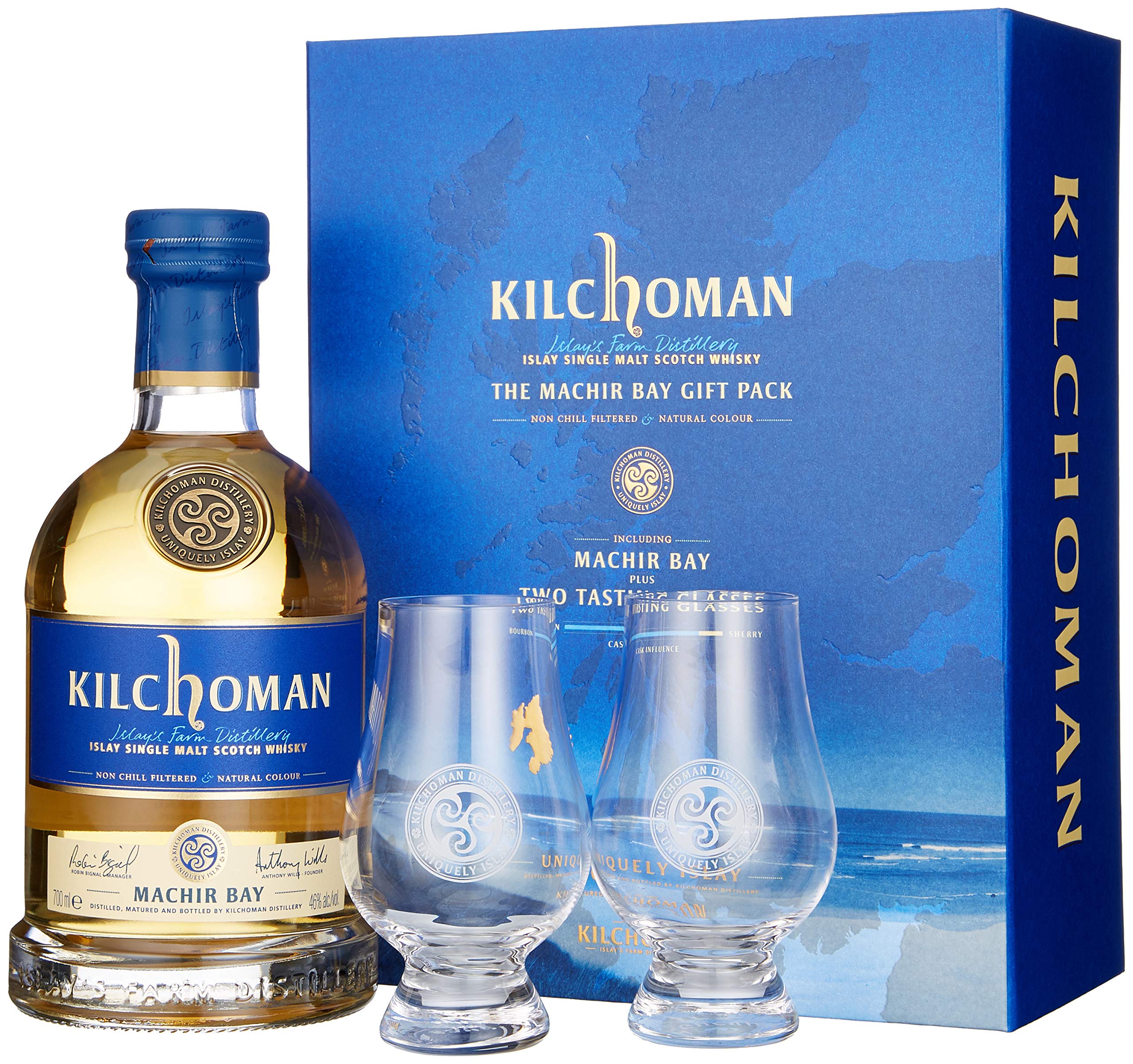 Kilchoman Machir Bay mit Geschenkverpackung mit 2 Gläser Whisky (1 x 0.7 l)