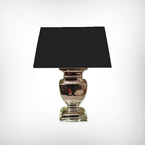 DRULINE Tischlampe Tischleuchte Keramiklampe 43 cm - Fuß: Silber - Schirm: Schwarz
