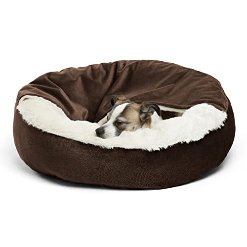 Cozy Cuddler – Hunde- und Katzenbett mit Decke für Wärme und Geborgenheit – bietet Kopf-, Nacken- und Gelenkunterstützung – maschinenwaschbar, Haustiere bis 11,3 kg, Chocolate Ilan 61 x 61 cm