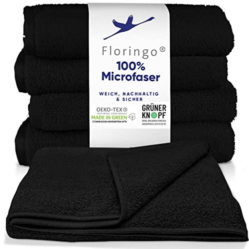 Floringo 5er Pack Microfaser Friseur Handtücher, Salonhandtücher, ca. 70x130 cm mit saugstarker Oberfläche (schwarz)