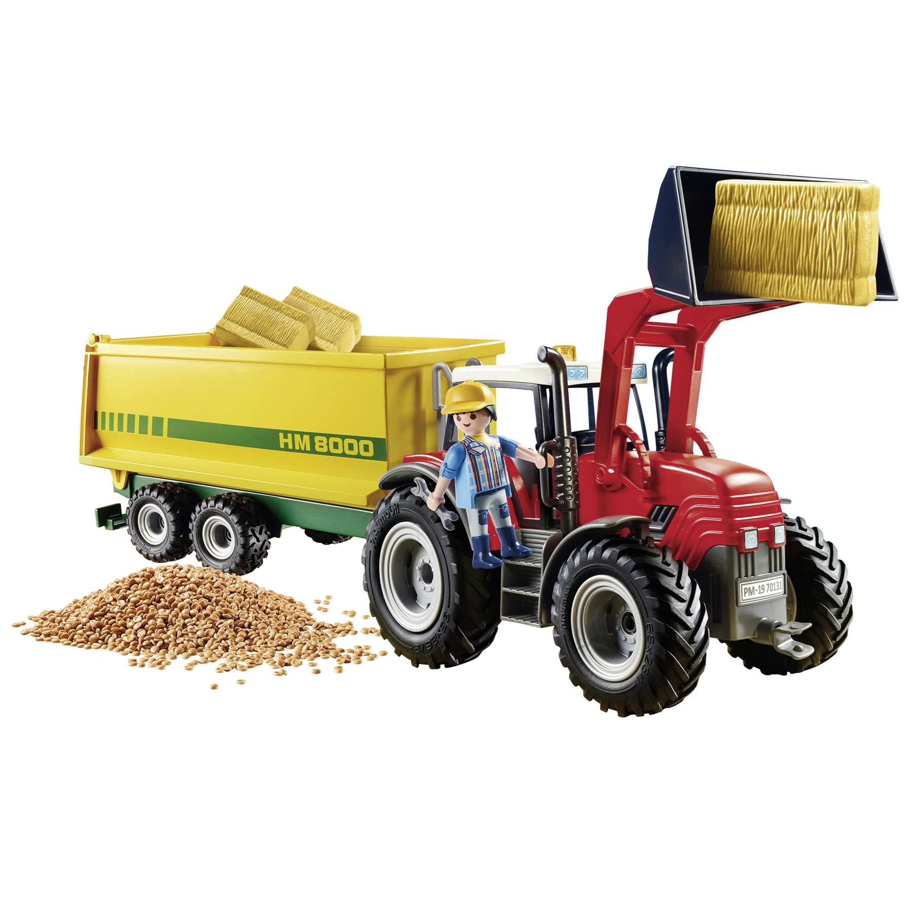 PLAYMOBIL Country 70131 Farm Tractor with Feed Trailer, with Mobile Front Loader, Toys for Children Ages 4+