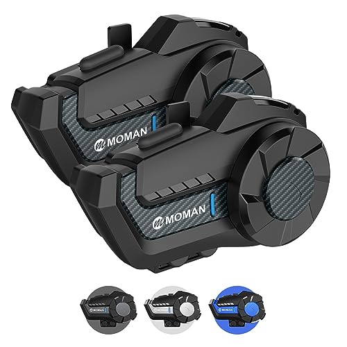 Motorrad Intercom Headset, Moman H2【2 Pack Kohlefasern】Motorradhelm Gegensprechanlage Bluetooth Kommunikationssystem zu 1000M mit DSP&CVC Geräuschunterdrückung Motorrad-Bluetooth-Intercom-Headset-Helm