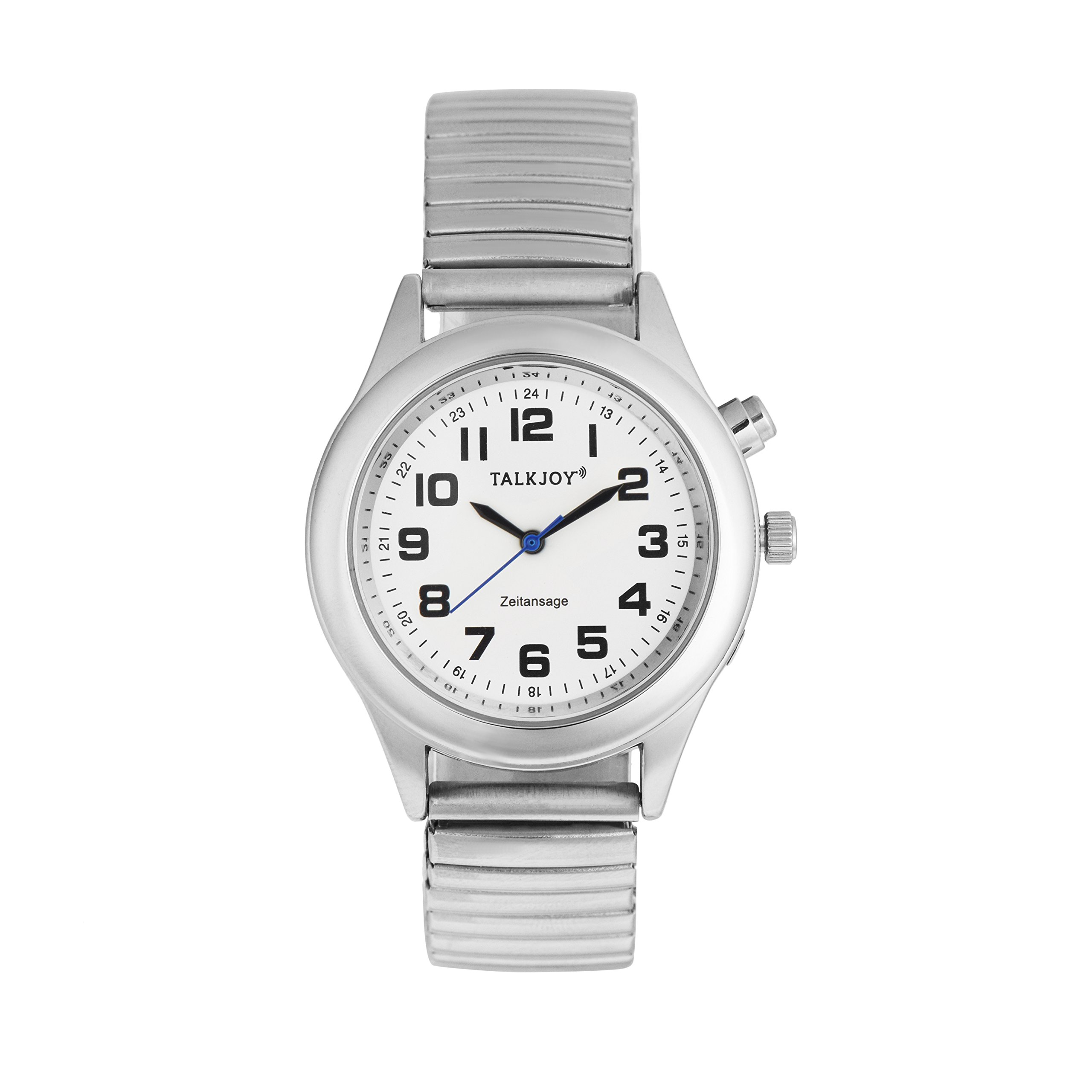 TalkJoy Profi Damen Sprechende Armbanduhr Silber Uhr Senioren Blindenuhr Sprachfunktion