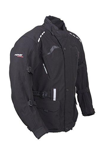 ROLEFF RACEWEAR Lange, schwarze Motorradjacke mit Softshell Material, Protektoren, Belüftungssystem, Klimamembrane und herausnehmbarem Thermofutter