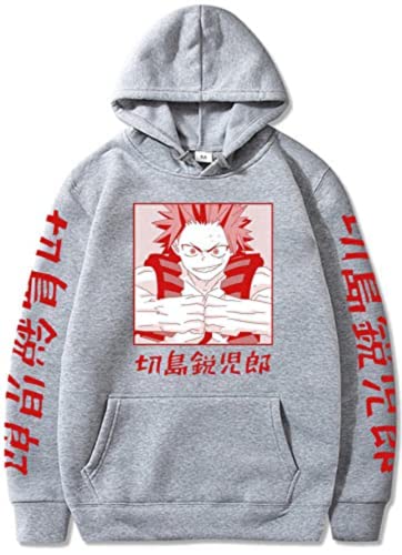 Bokerom Anime Kirishima Eijiro Cosplay Hoodie Kirishima Kostüm Pullover Sweatshirt (Grey,Large)