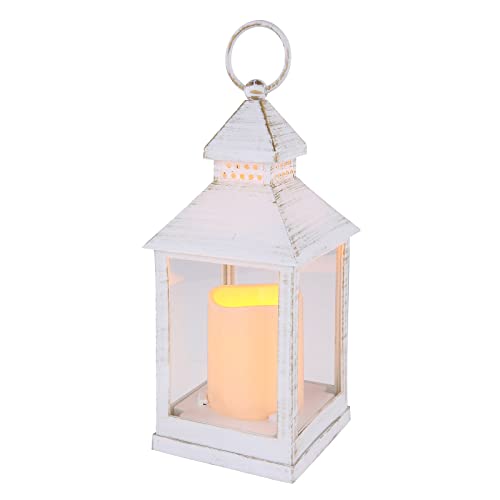 Eaxus® 4er Set Blaze-it LED Laterne - Windlicht mit Realistischem Flammeneffekt und Echtglas, Shabby Chic Weiß