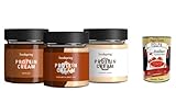 Crema Proteica Pack 3 in 1, Proteincreme Testpaket | Haselnusscreme 200 g + Kokoscreme 200 g + Haselnuss & cremige Milch-Duo-Creme 200 g + Italian Gourmet polpa 400g