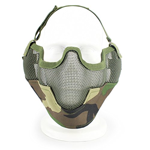 XUE Taktische Airsoft Schutz und Mesh Metall Halbe Gesicht Maske für Jagd Halloween Paintball (Woodland)