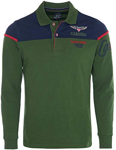 Carisma Langarm Poloshirt für Herren 4XL, Grün 100% Baumwolle • Herren Langarmshirt mit Stickerei • Angenehmes Regular Fit Longsleeve