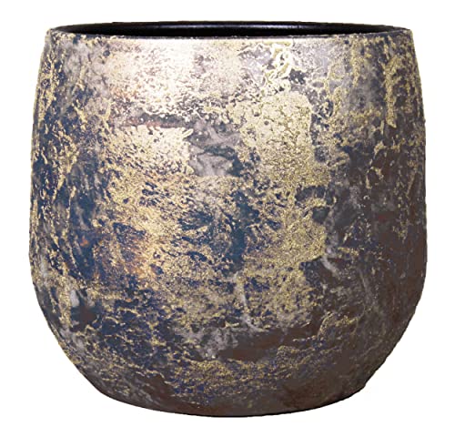 INNA-Glas Vintage Pflanztopf Mago aus Keramik, Wischoptik, Gold, 17 cm, Ø 19 cm - Pflanzgefäß