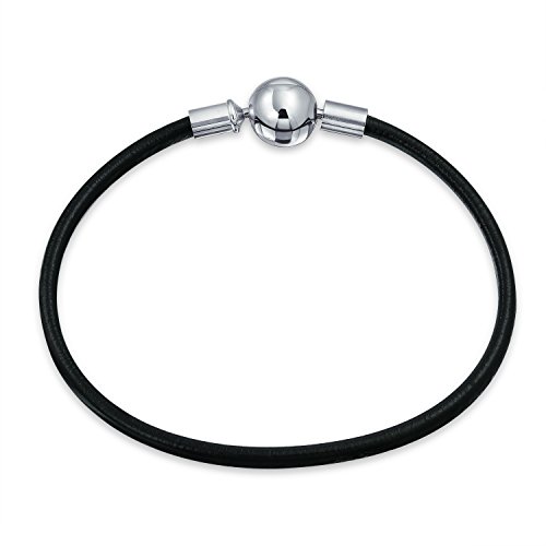 Starter Schwarz Echtes Leder Armband für Frauen Teen Fits Europäische Perlen Charme 925 Sterling Silber Barrel Schließe 8 Zoll