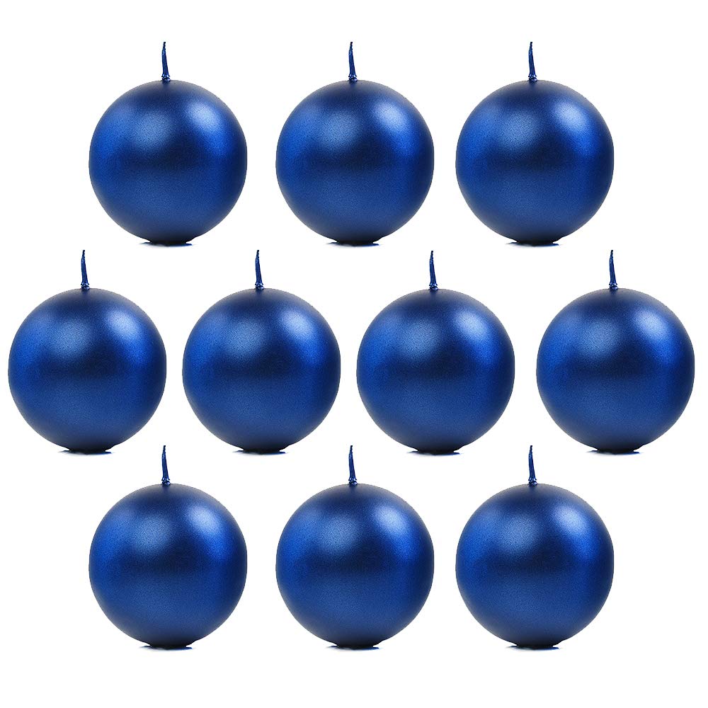 10 Stück Metallische Runde Kerzen in Marineblau 6 cm Kugelkerzen Deko