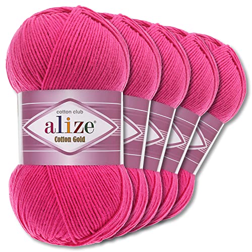 Alize 5 x 100 g Cotton Gold Premium Wolle| 39 Farben Sommerwolle Garn Stricken Amigurumi (149 | Fuchsia)