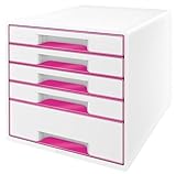 Leitz CUBE Schubladenbox mit 5 Schubladen, Weiß/Pink, A4, Inkl. transparentem Schubladeneinsatz, WOW, 52142023