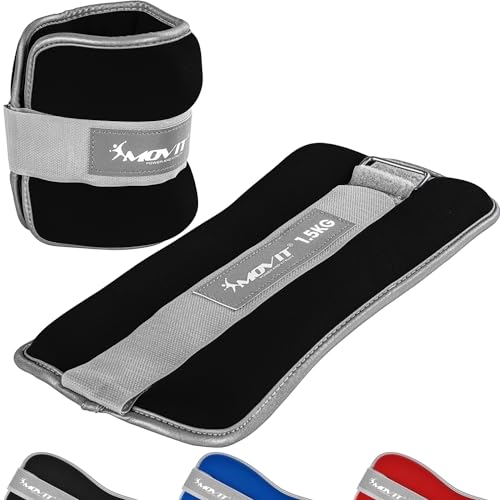 MOVIT® 2er Set Gewichtsmanschetten Neopren mit Reflektormaterial Laufgewichte für Hand- und Fußgelenke 2x 1,5 kg schwarz