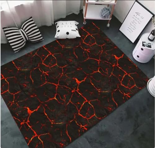 IZREEL Magma Vulkan Lava Liquid Rock Bereich Teppiche Für Wohnzimmer Schlafzimmer Dekoration Home Teppich Kinder Zimmermatte Anti-Rutsch Teppich 140X200Cm