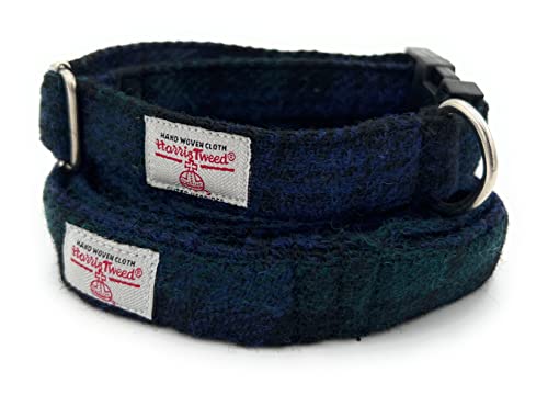 Black Watch Harris-Tweed-Hundehalsband und Leine, handgefertigt, Größe M