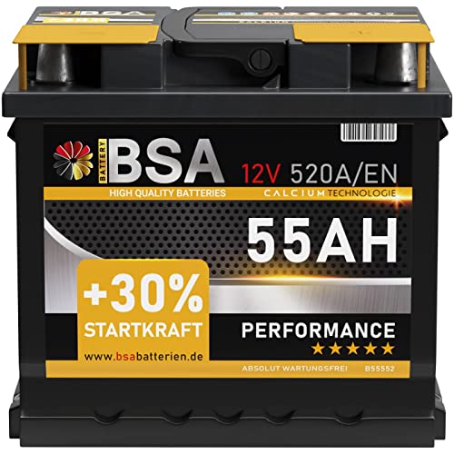 BSA Autobatterie 12V 55Ah 520A/EN Batterie ersetzt 44Ah 45AH 50AH 52AH 46AH 55AH 47Ah 53AH