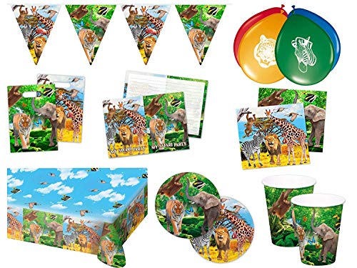 Folat 00253 - Safari Partypaket Dschungel Tiere 63-teilig Kinder Geburtstag Kinderparty