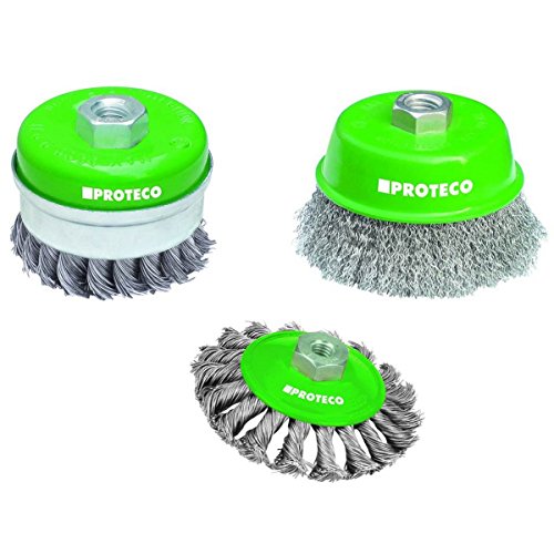 Proteco-Werkzeug® Edelstahldraht-Bürsten Set 3 tlg für Winkelschleifer V2A Inox Topfbürste Kegelbürste Gewinde M14 x 2,0