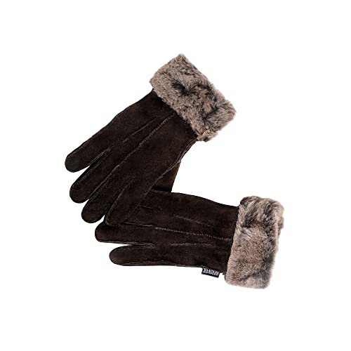 Nordvek Damen Schaffell-Handschuhe – Faltbare Manschette – Wildleder # 301-100, schokoladenbraun, 42