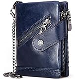 LOXO CASE Herren Geldbörse RFID Schutz - Geldbeutel mit Kette, Doppelte Falte Geldbeutel mit Münzfach Reißverschluss Portemonnaie 14 Kartenfächern Portmonee Brieftasche,Blue