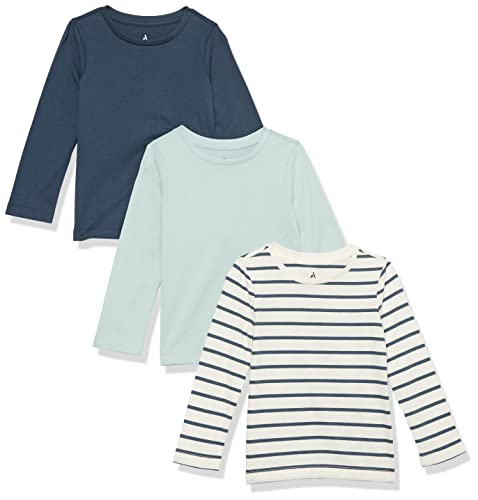 Amazon Aware Mädchen Langarm-Shirt aus Bio-Baumwolle, 3er-Pack, Marineblau, 4 Jahre