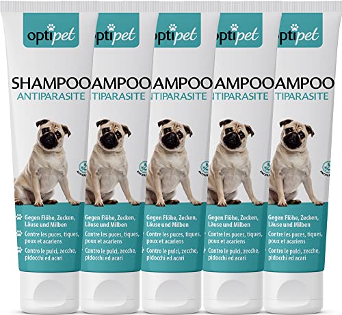 OptiPet 5x250m Anti-Parasiten Shampoo für Hunde gegen Parasiten Flohshampoo Schutz vor Parasiten
