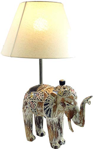 Guru-Shop Tischlampe/Tischleuchte Elefant, in Bali Handgemacht aus Naturmaterial, 55x38x30 cm, Dekolampe Stimmungsleuchte