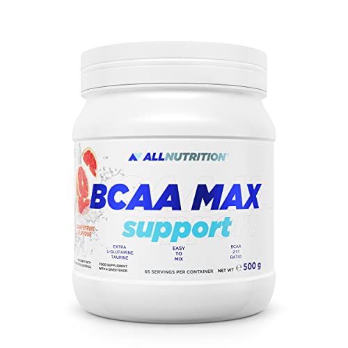 ALLNUTRITION BCAA Max Support Pulver/Kapseln Komplex aus verzweigtkettigen Aminosäuren Glutamin Taurin Leucin Valin Isoleucin Muskelregeneration 500 g Grapefruit