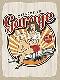 Ontrada Blechschild 30x40cm gewölbt Pinup Welcome to Garage Mechanic on Deko Geschenk Schild