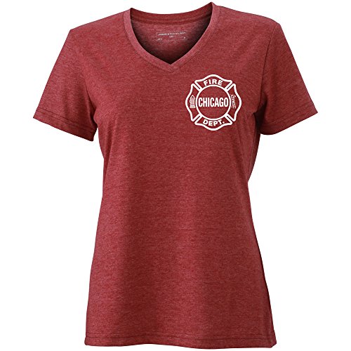 Chicago Fire Dept. - T-Shirt für Frauen in dunkelrot (V-Ausschnitt) (S)