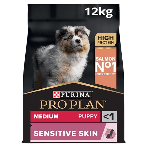 Purina PRO PLAN DOG Medium Puppy, Trockenfutter für Hunde-Welpen, für sensible Haut mit OPTIDERMA, Hundefutter, reich an Lachs
