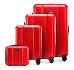 WITTCHEN Classic Line Elegante Kofferset aus Robustem Polycarbonat mit vertikaler Prägung TSA-Schloss (S+M+L+Kosmetikkofer) Rot