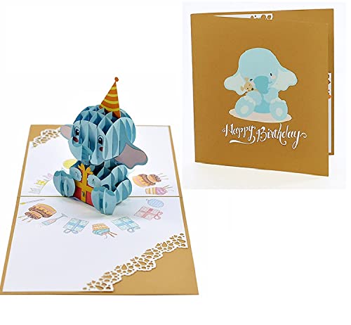 ETA 3D Happy Birthday Pop Up Karten Elefant Karte für Kinder Teenager Freunde Jungen Mädchen Sohn Tochter Enkelkind zum Geburtstag B21