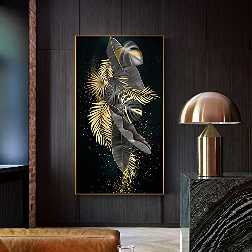 Dittelle Golden Black Home Decor Modernes Wohnzimmer Leinwand Gemälde Blume Blätter Wandkunst Poster und Drucke Giclée-Druck19.6"x39.4 (50x100cm) Kein Rahmen